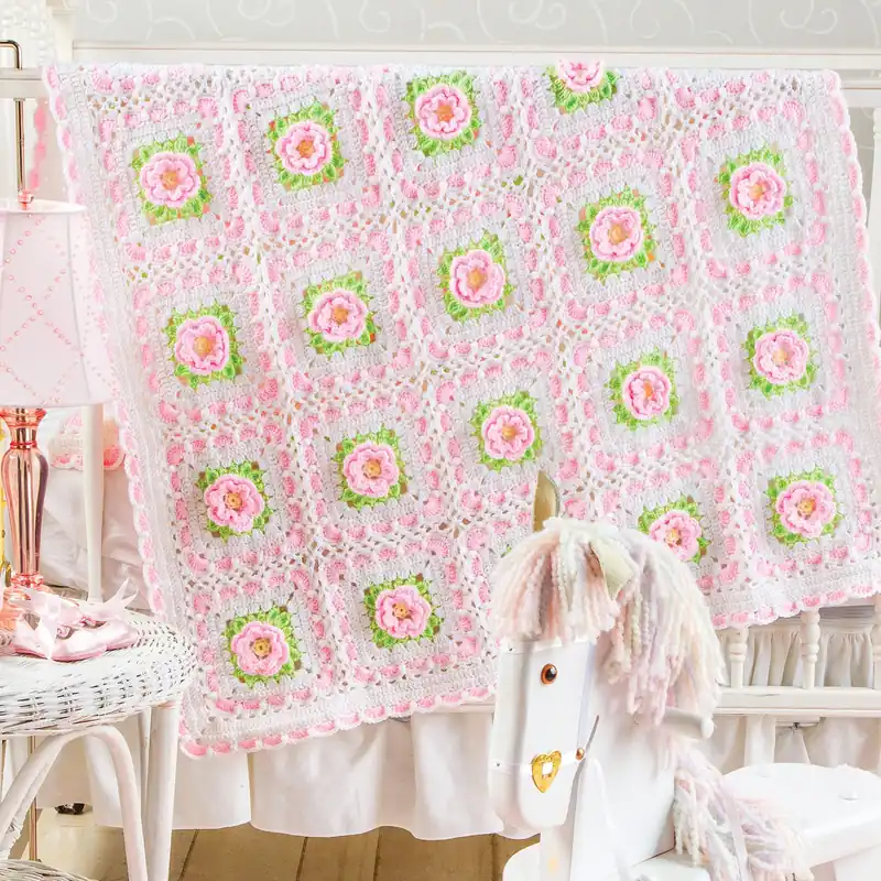 Sweetheart Rose Baby Afghan Crochet Pattern - Digital Download Buy Today