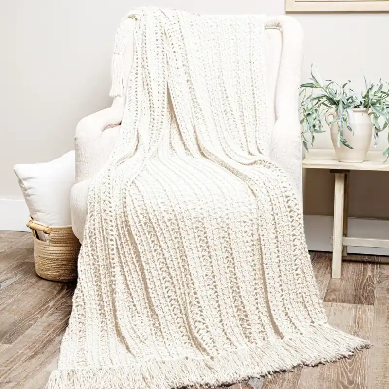 Weekend Sale Ribs Crochet Afghan Kit Natural Pearl