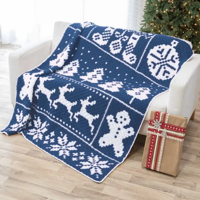 Deck the Halls Christmas Crochet Afghan Blanket Kit Quiet Night Original