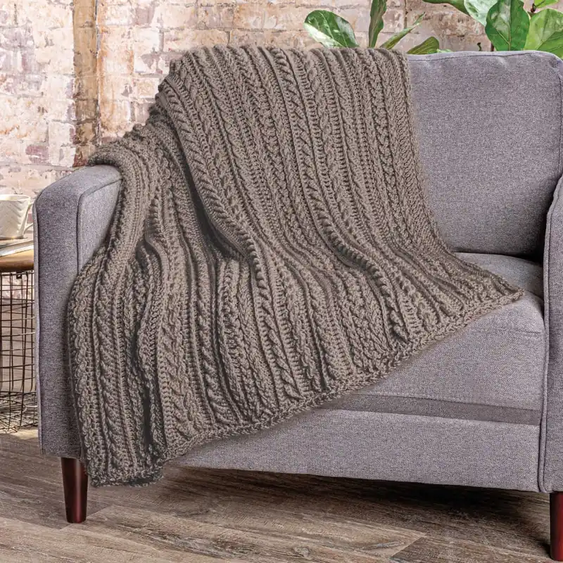 Cabled Cables Crochet Afghan Kit Mouse Gray Free Returns
