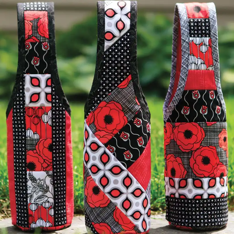 Express Delivery Quilt As You Go Wine Totes Pattern with Pre-Printed Batting