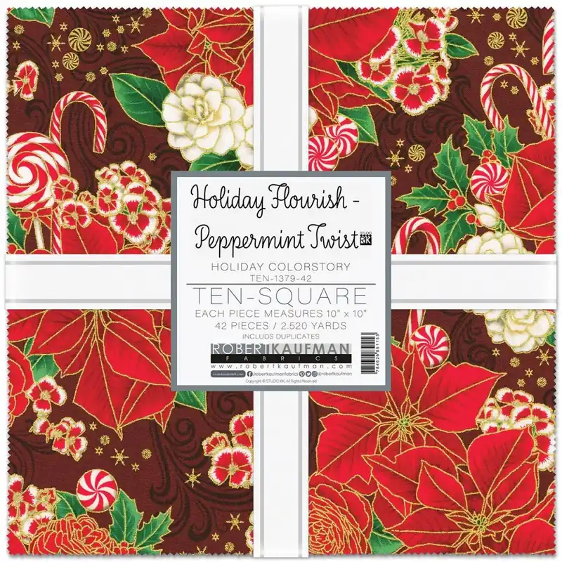 Holiday Flourish Peppermint Twist Holiday 10" Square Fabric Pack 42 Count Best Price
