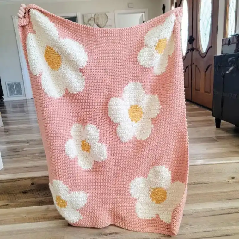 The Strawberry Flowers Throw Blanket Crochet Pattern - Digital Download Instant Buy