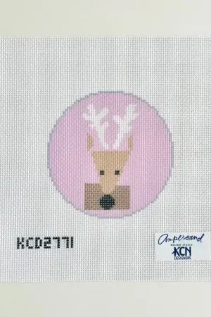 Warranty Included Pink Reindeer Round Needlepoint Canvas