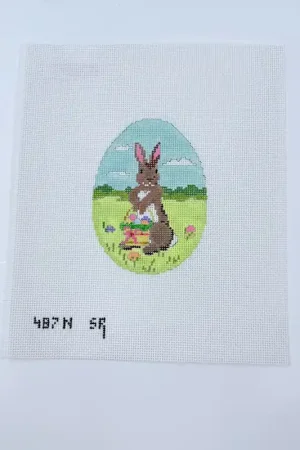 Bargain Rabbit with Basket of Eggs on Egg Canvas