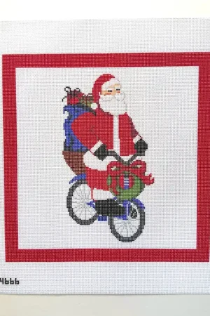 Bicycle Santa Pillow Needlepoint Canvas Luxury