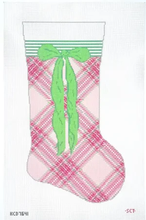 Worldwide Shipping Pink Tartan Stocking Needlepoint Canvas