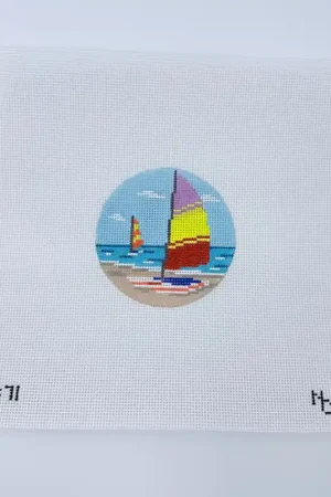 Handmade Beached Cats Round Canvas