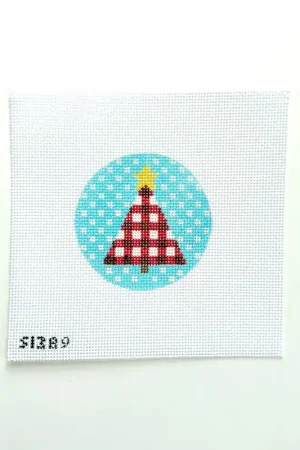 Affordable Red and White Plaid Tree on Dots Needlepoint Canvas