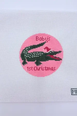 High Quality Alligator Baby's First Christmas Pink Canvas