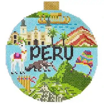 Handmade Peru Travel Round Needlepoint Canvas
