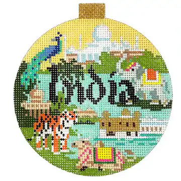 India Travel Round Needlepoint Canvas Premium