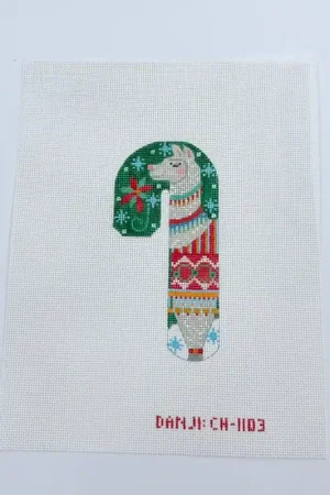 Hot Deal Green Llama Candy Cane Canvas