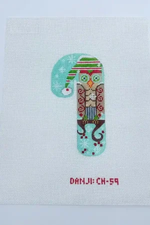 Free Shipping Owl Candy Cane Canvas