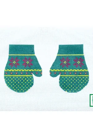 No Minimum Order Green Poinsettias Mittens