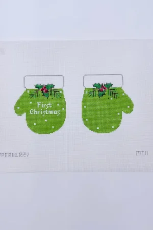 Green First Christmas Mittens Canvas Worldwide Shipping