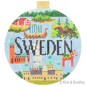 Sweden Travel Round Needlepoint Canvas Cheap