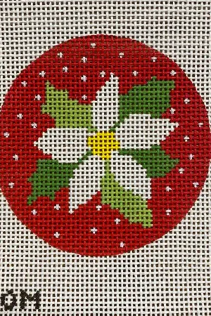 White Flower on Red Round Viral