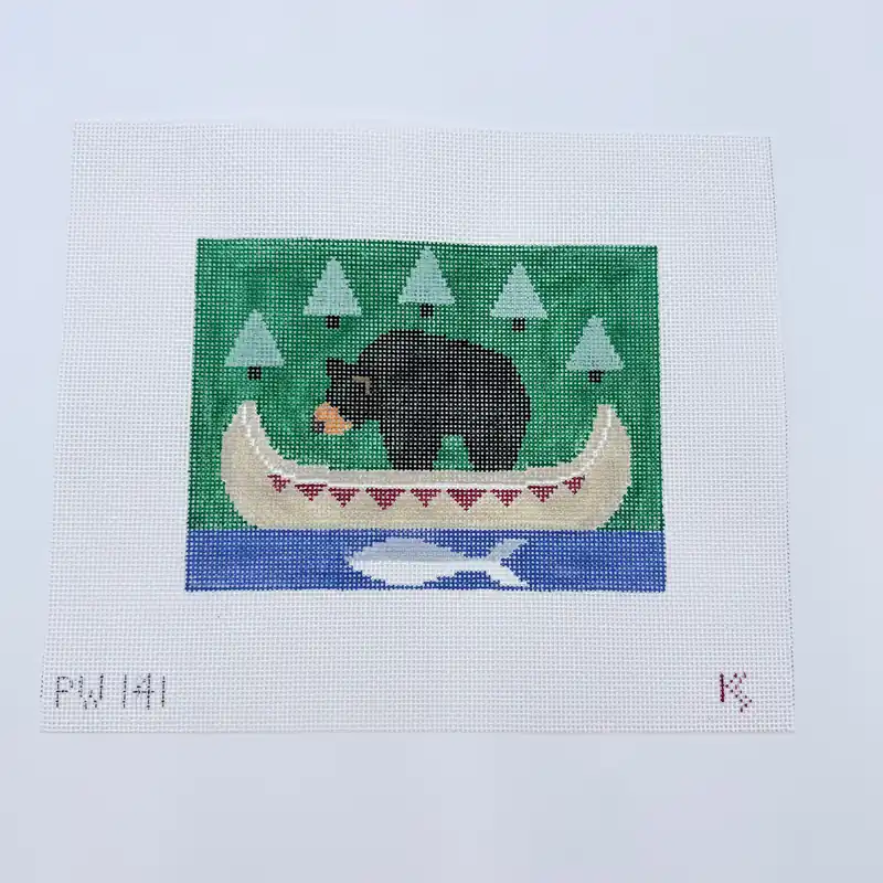 Bear with Indian Canoe Pillow Canvas Direct From Manufacturer
