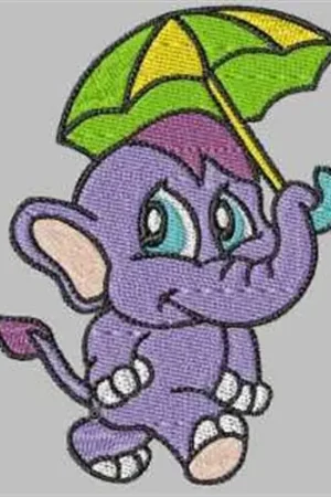 Elephant With Umbrella Embroidery Design Original