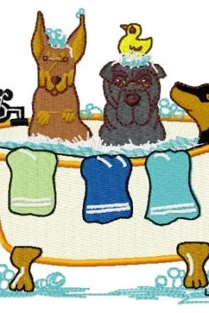 Bulk Order Dogs Taking A Bath Embroidery Design