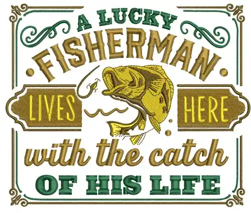 Lucky Fisherman Embroidery Design Clearance