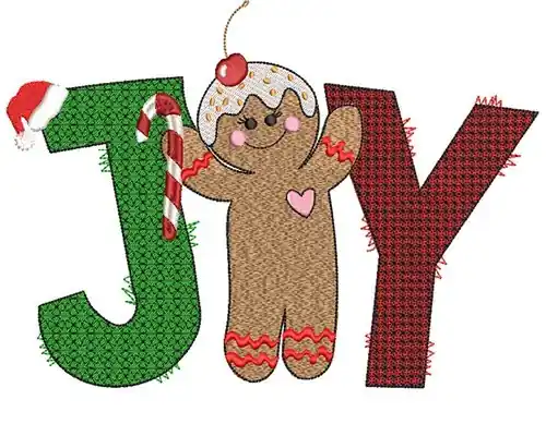 Factory Price Gingerbread Man Joy Embroidery Design