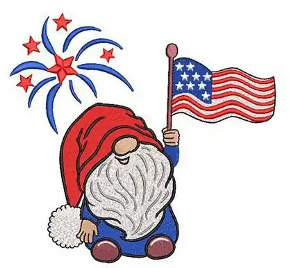 4th Of July Gnome Embroidery Design Reduced Price