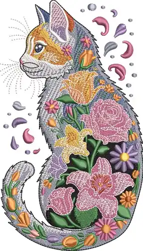 Garden Cat Embroidery Design Worldwide Shipping