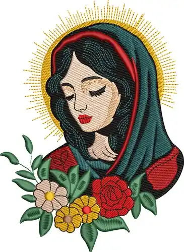 Worldwide Shipping Serene Lady with Roses Embroidery Design