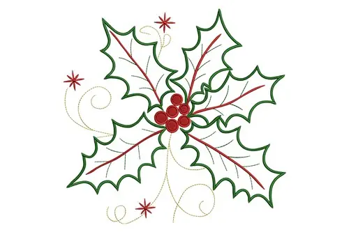 Holly Outline Embroidery Design Genuine
