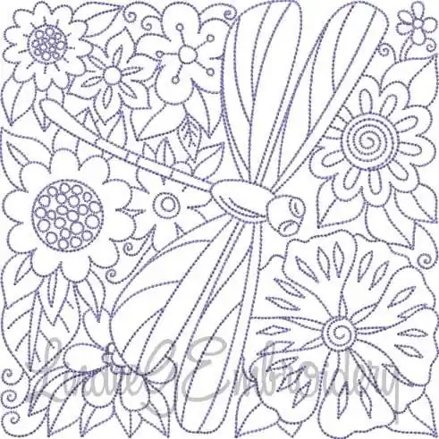 Dragonfly Floral Block (6.8-in) Embroidery Design Certified