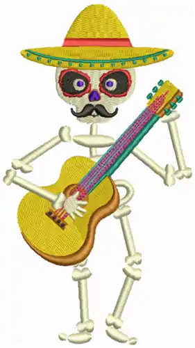 Sale Mariachi Skeleton Embroidery Design
