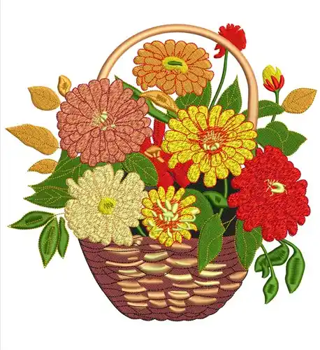 Basket Of Flowers Embroidery Design Handmade