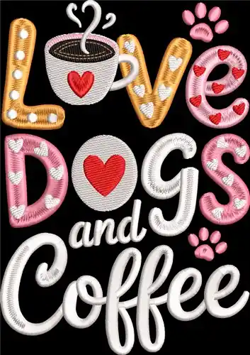 Free Returns Dogs And Coffee Embroidery Design