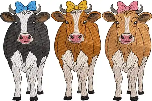 Trio Of Cows Embroidery Design Viral