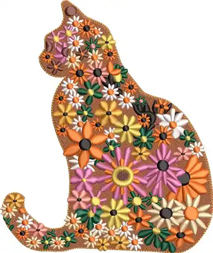 Floral Cat Embroidery Design Hassle-Free Returns