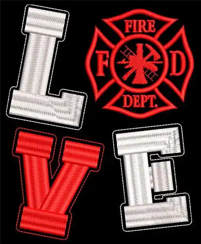 Firefighter Love Embroidery Design Money Back Guarantee