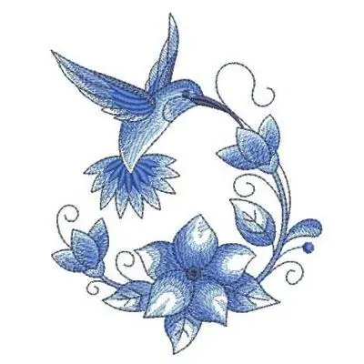 Circle Delft Blue Hummingbird Embroidery Design Budget