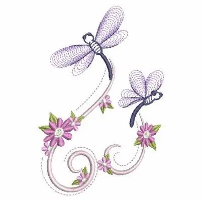 Cheap Flowers Dragonflies Embroidery Design
