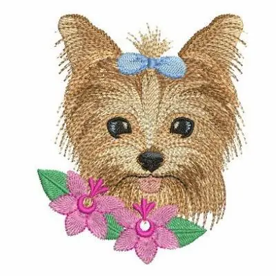 Clearance Flower Yorkie Embroidery Design