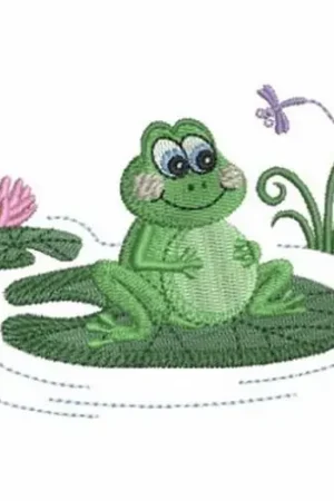 Clearance Cute Frog & Dragonfly Embroidery Design
