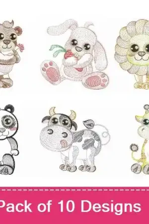Buy Today Rippled Baby Animals 3 Embroidery design pack by Ace Points, Embroidery Packs on EmbroideryDesigns.com