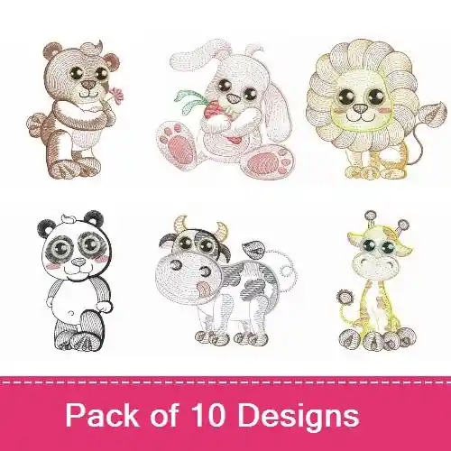 Buy Today Rippled Baby Animals 3 Embroidery design pack by Ace Points, Embroidery Packs on EmbroideryDesigns.com