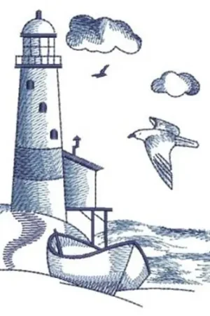 Certified Toile Lighthouse Embroidery Design