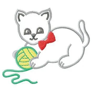 Fast Shipping Cat with Ball Embroidery Design