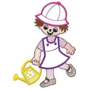 Girl with Watering Can Embroidery Design Affordable