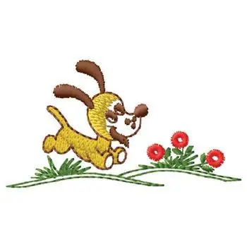 Crafted Dog and Flowers Embroidery Design