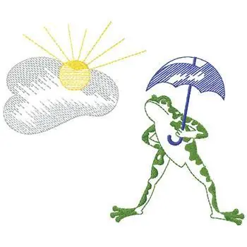 Frog with Umbrella Embroidery Design Direct From Manufacturer