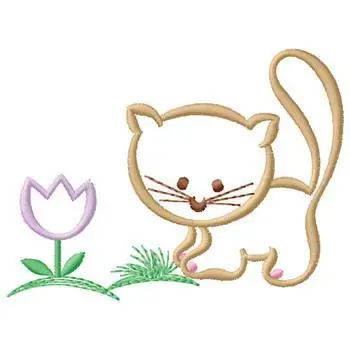 Hot Deal Cat & Flower Embroidery Design